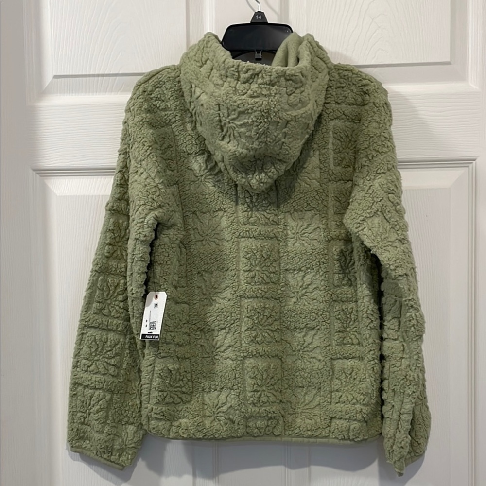 Billabong Girl's Just In Time Half Zip Avacado Pullover Fleece Hoodie NWT Size L